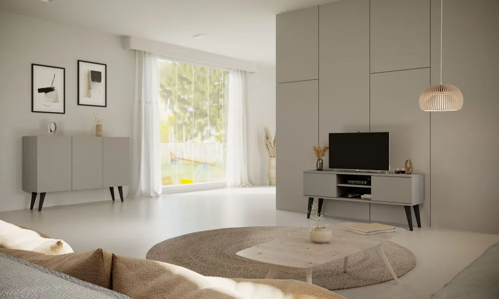 Szafka RTV TORONTO 120 szara z cichym domykiem I sklep meblowy MIRAT. styl SKANDYNAWSKI