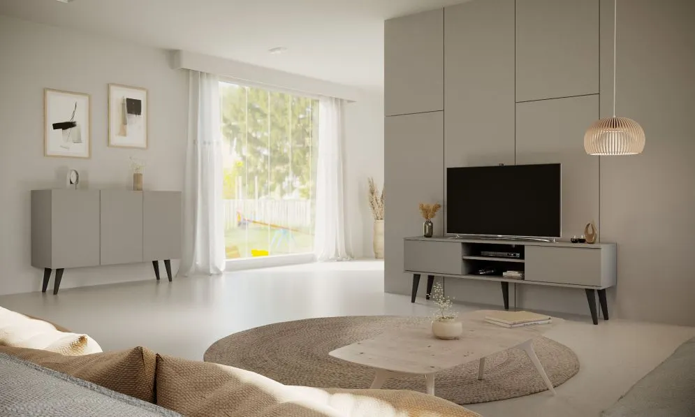 Szafka RTV TORONTO 160 szara z cichym domykiem I sklep meblowy MIRAT. styl SKANDYNAWSKI