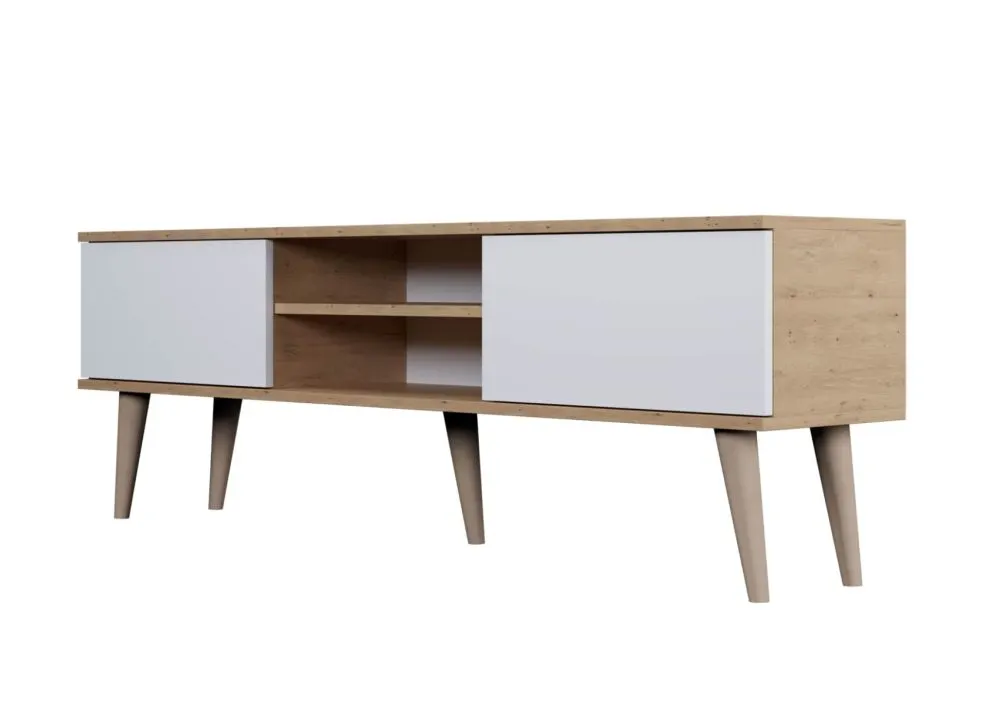 Szafka RTV TORONTO 160 dąb artisan/biała pod telewizor I sklep meblowy MIRAT. styl SKANDYNAWSKI