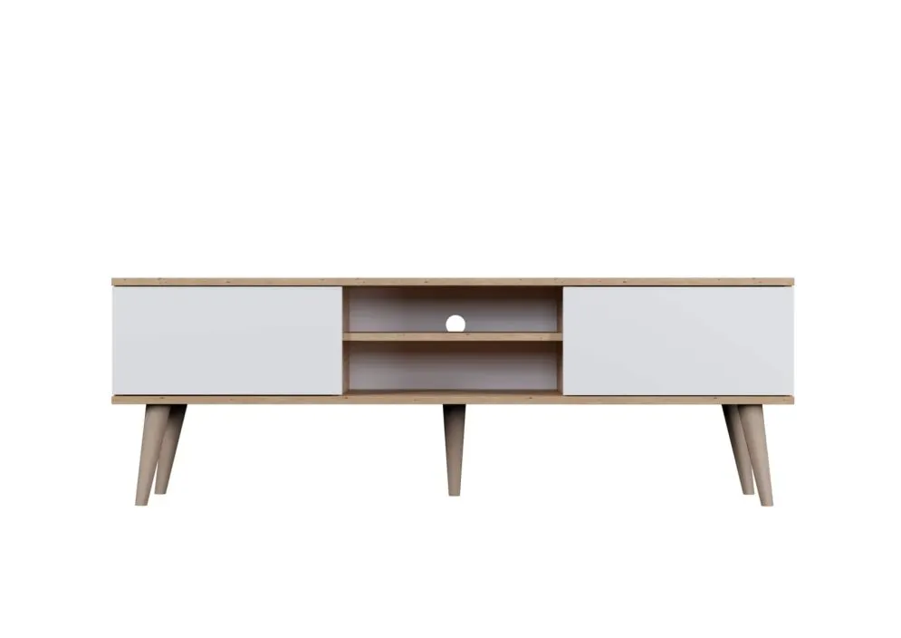 Szafka RTV TORONTO 160 dąb artisan/biała pod telewizor I sklep meblowy MIRAT. styl SKANDYNAWSKI