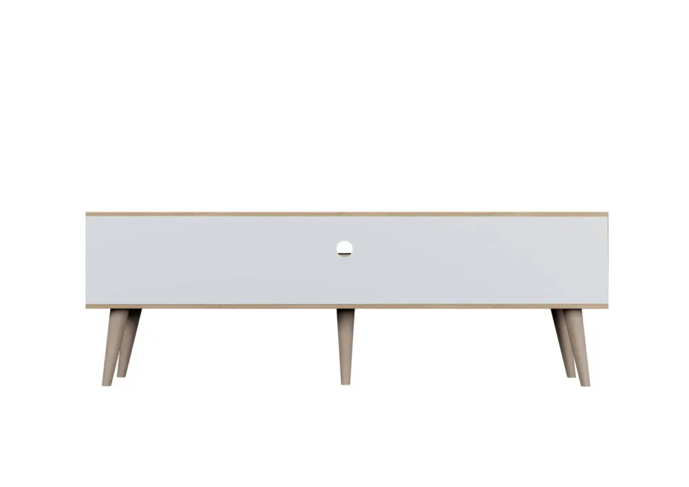 Szafka RTV TORONTO 160 dąb artisan/biała pod telewizor I sklep meblowy MIRAT. styl SKANDYNAWSKI