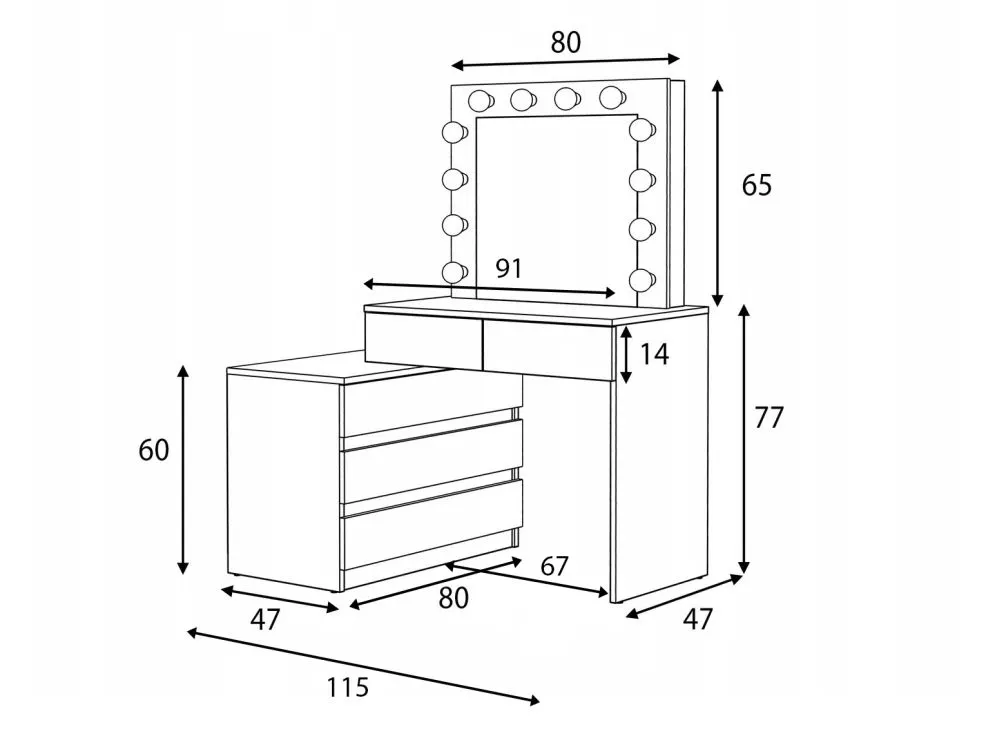 Toaletka OVIS dąb sonoma z lustrem i kontenerkiem | MIRAT. styl SKANDYNAWSKI