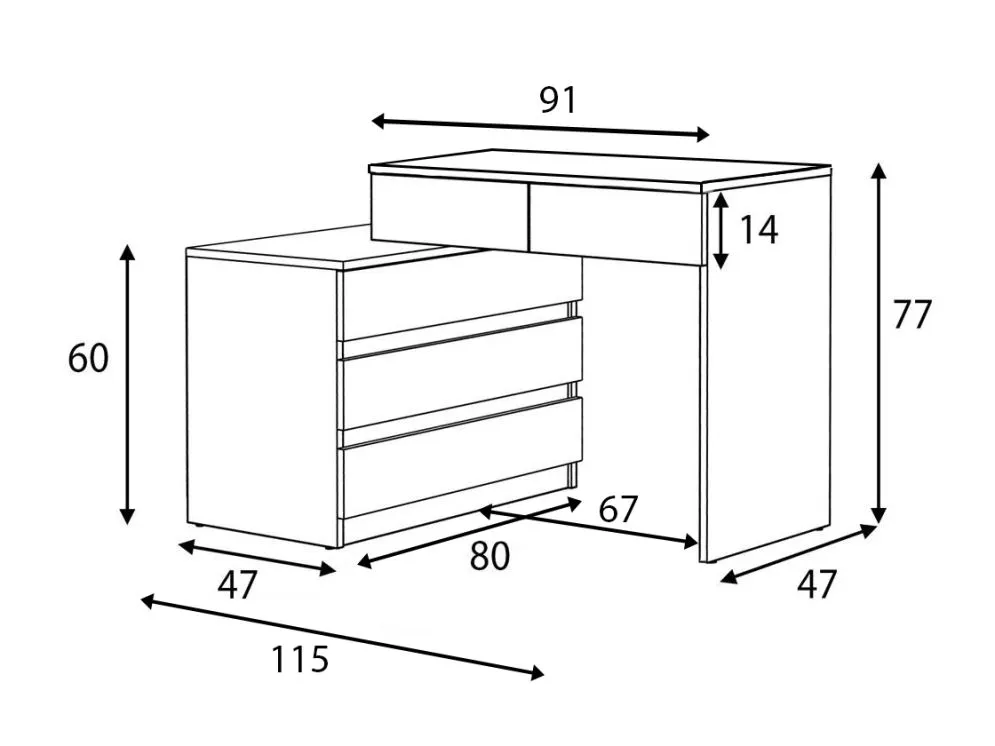 Biurko młodzieżowe KATTA biały mat z kontenerkiem | MIRAT.