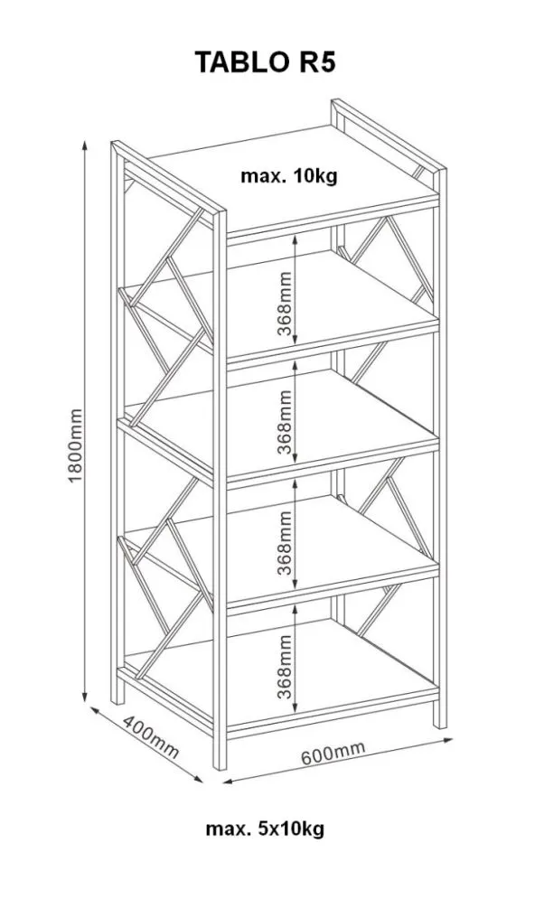 Regał TABLO R5 dąb/ciemny brąz na książki do biura lub salonu | MIRAT. styl LOFT kolekcja TABLO