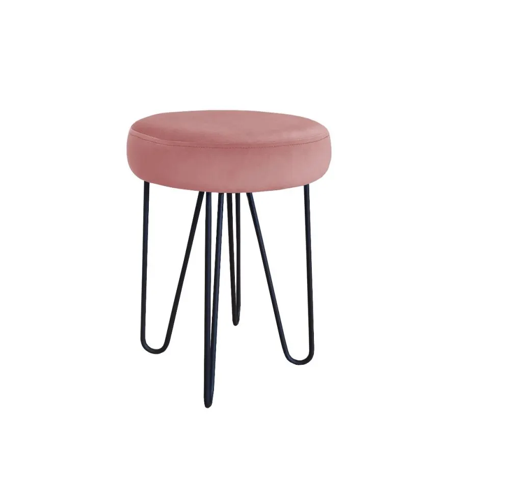 Taboret TORIN 2 MG VELVET różowy na metalowych nogach | MIRAT.