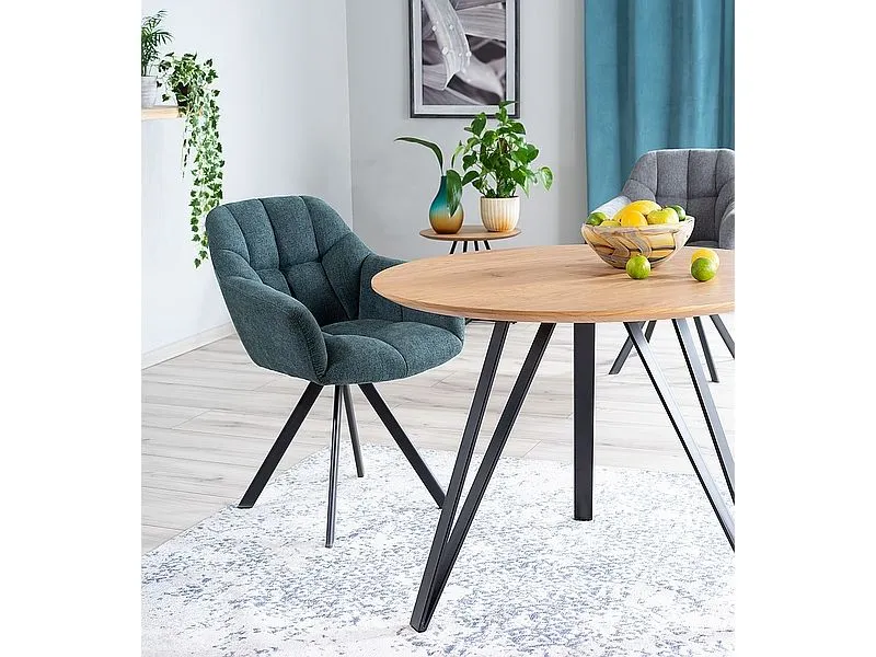 Stół okrągły TETIS dąb/czarny na metalowych nogach | MIRAT. styl LOFT