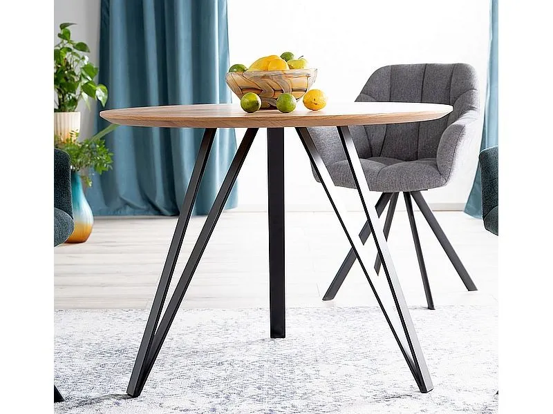 Stół okrągły TETIS dąb/czarny na metalowych nogach | MIRAT. styl LOFT