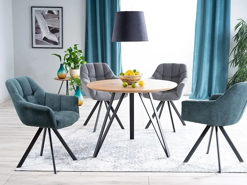 Stół okrągły TETIS dąb/czarny na metalowych nogach | MIRAT. styl LOFT