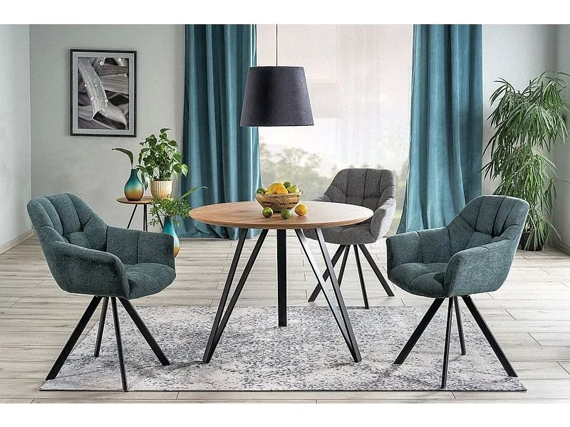 Stół okrągły TETIS dąb/czarny na metalowych nogach | MIRAT. styl LOFT
