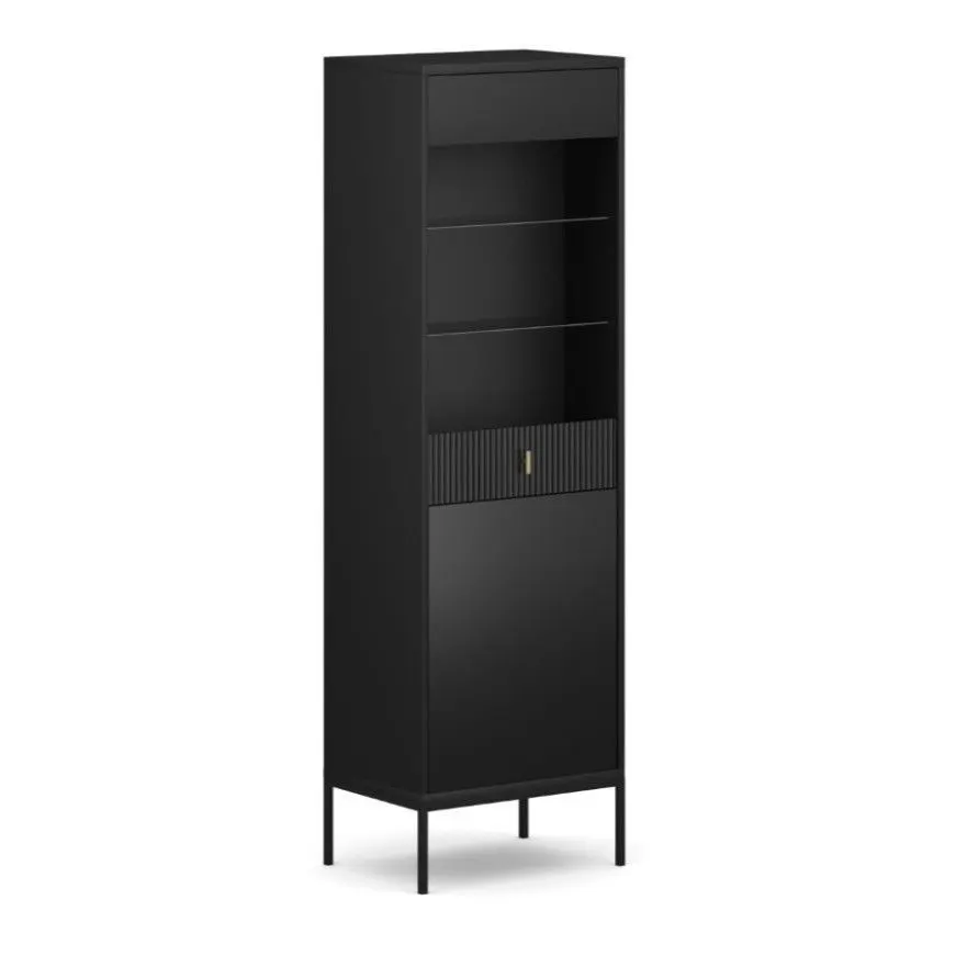 Witryna MAGGIORE czarna mat na metalowych nogach I sklep meblowy MIRAT. styl GLAMOUR, RYFLOWANY