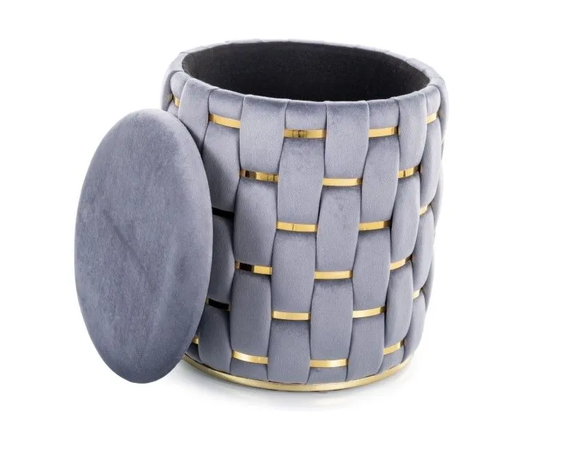 Pufa TIARA VELVET ze schowkiem szara/złota I sklep meblowy MIRAT. styl GLAMOUR
