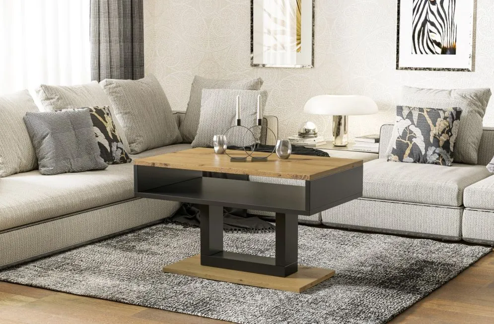 Ława TILO 100x60 dąb artisan/czarna z półką I sklep meblowy MIRAT.