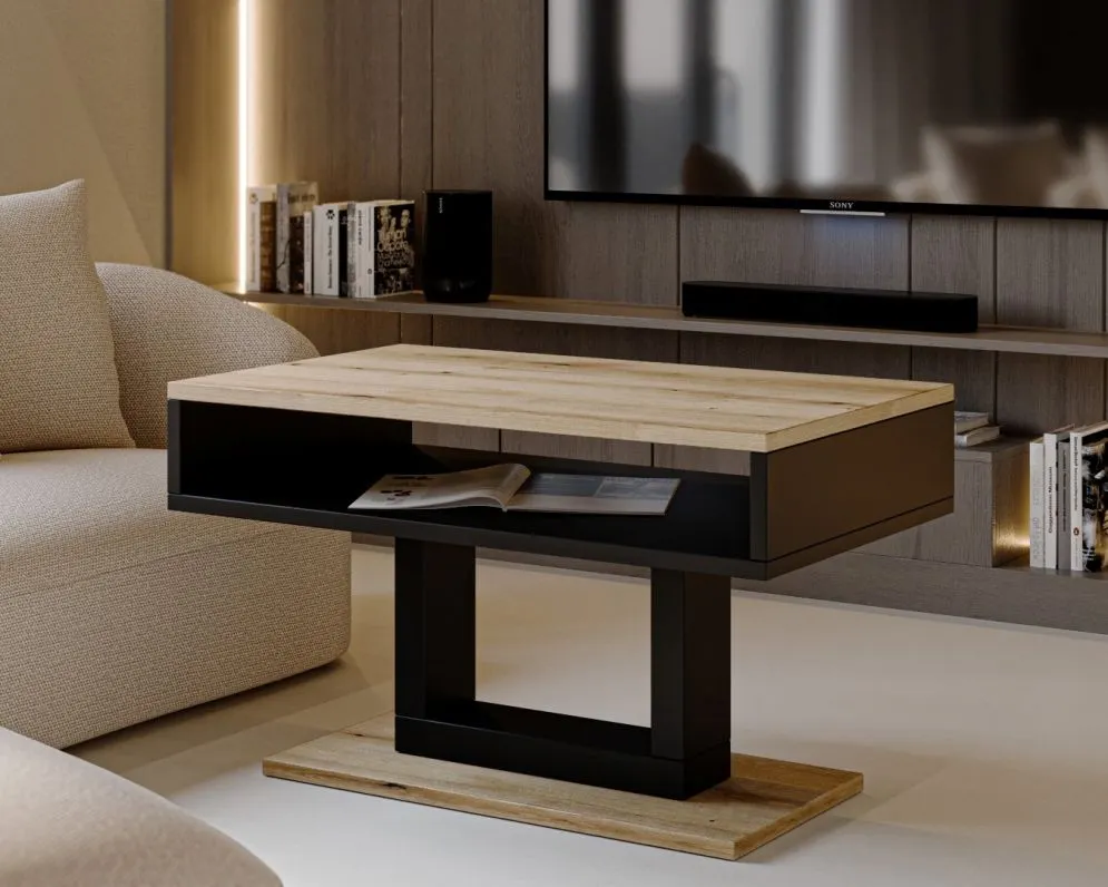 Ława TILO 100x60 dąb evoke/czarna I sklep meblowy MIRAT. styl GLAMOUR, LOFT