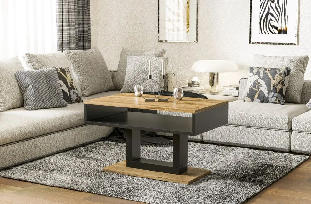 Ława TILO 100x60 dąb wotan/czarna z półką I sklep meblowy MIRAT.