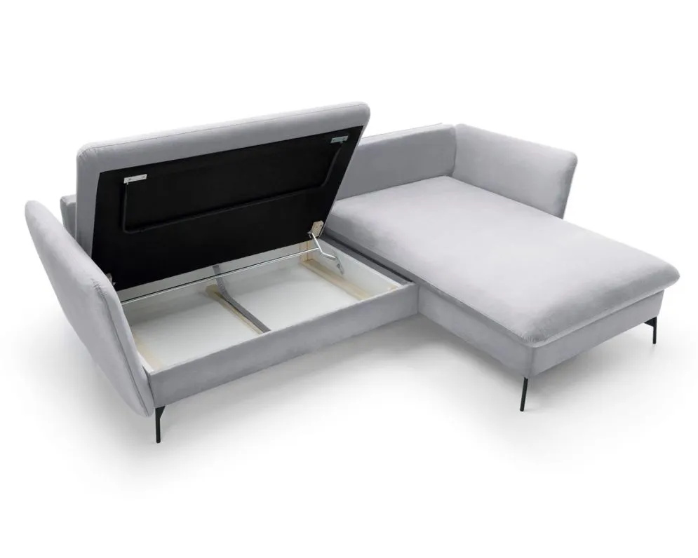 Narożnik z funkcją spania LINDA VELVET szary prawy typu-L I sklep meblowy MIRAT.