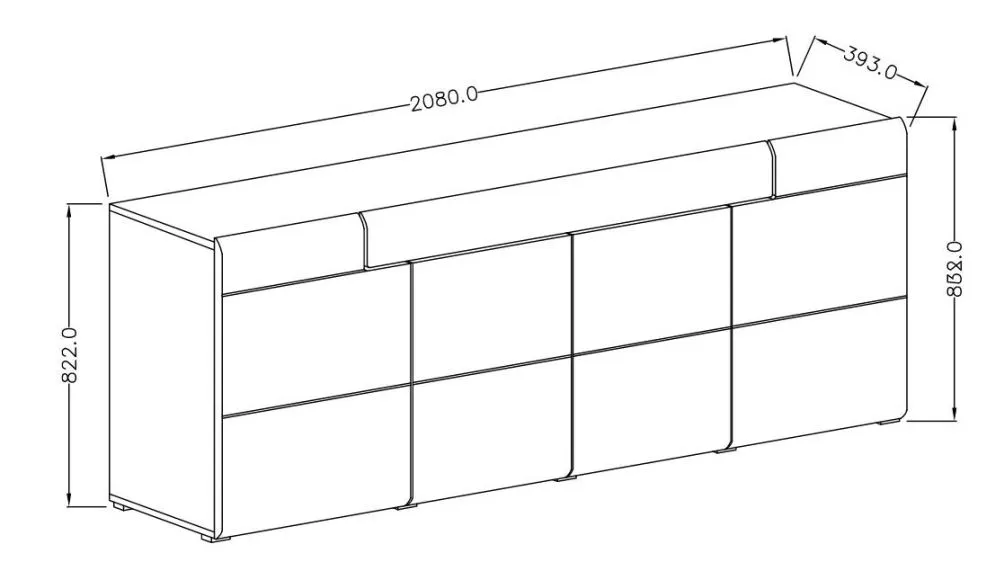Komoda TOLEDO 4D1S biała połysk HELVETIA | MIRAT. w stylu GLAMOUR kolekcja