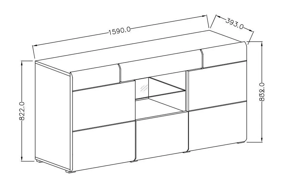 Komoda TOLEDO 3D1S antracyt połysk/dąb grandson HELVETIA | MIRAT. w stylu LOFT kolekcja