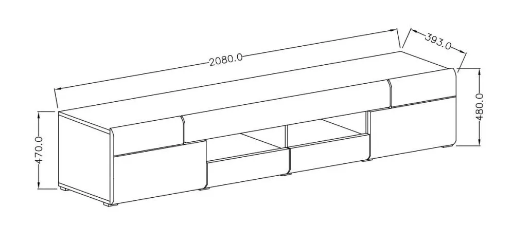 Szafka RTV TOLEDO 2D4S 208 biała połysk HELVETIA | MIRAT. w stylu GLAMOUR kolekcja
