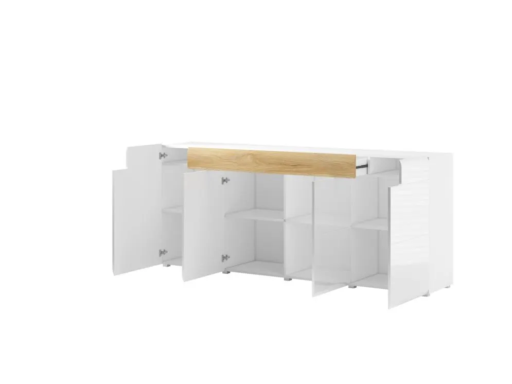 Komoda TOLEDO 4D1S biała połysk HELVETIA | MIRAT. w stylu GLAMOUR kolekcja