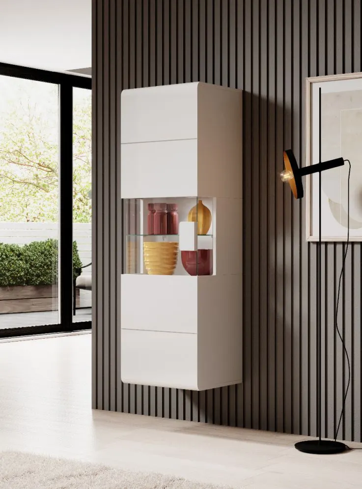 Witryna wisząca TOLEDO 1D biała połysk HELVETIA | MIRAT. w stylu GLAMOUR kolekcja