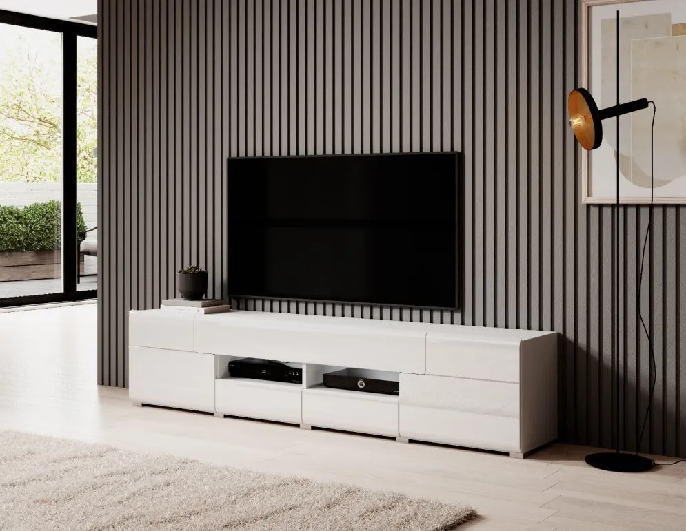 Szafka RTV TOLEDO 2D4S 208 biała połysk HELVETIA | MIRAT. w stylu GLAMOUR kolekcja