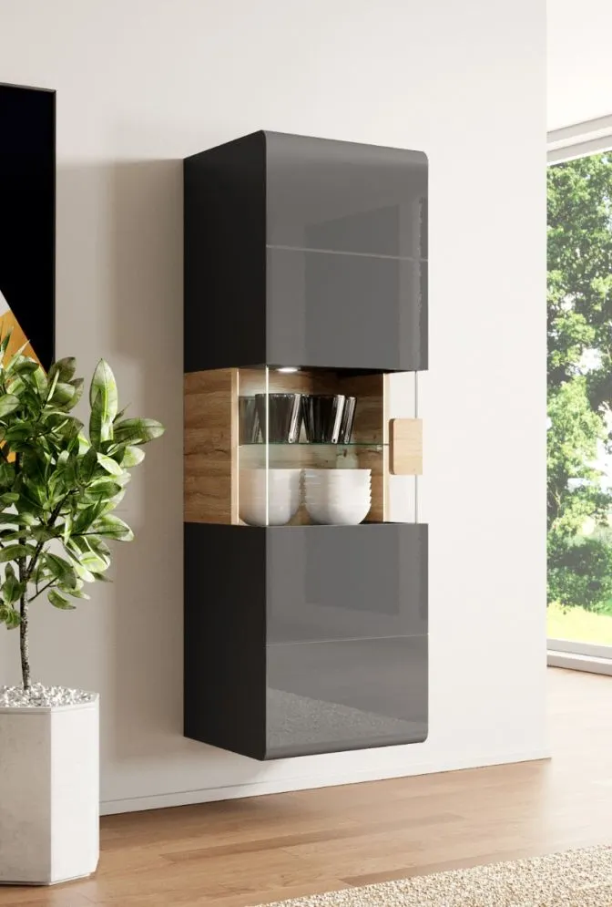 Witryna wisząca TOLEDO 1D antracyt połysk/dąb grandson HELVETIA | MIRAT. w stylu LOFT kolekcja