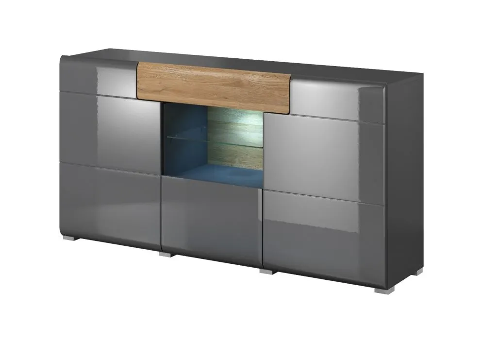 Komoda TOLEDO 3D1S antracyt połysk/dąb grandson HELVETIA | MIRAT. w stylu LOFT kolekcja