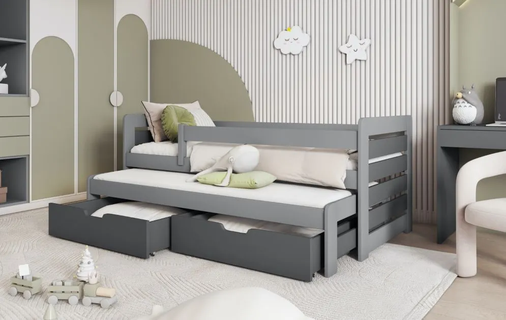 Łóżko dziecięce NAVESTI 180x80 szare dwuosobowe z szufladami | MIRAT.