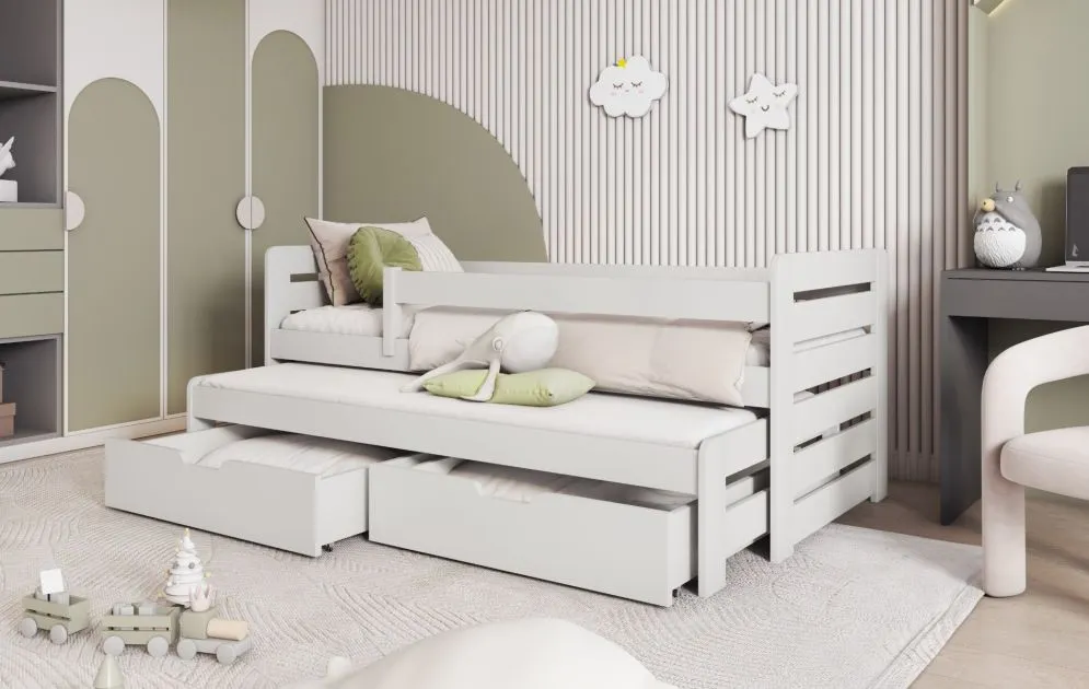 Łóżko dziecięce NAVESTI 180x80 białe z barierką | MIRAT.