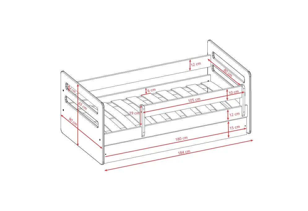 Łóżko dziecięce TOMI zielone z barierką pojedyncze | MIRAT.