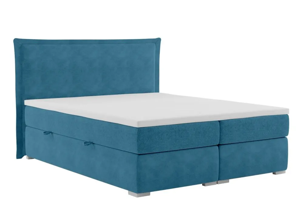 Łóżko kontynentalne VADUZ 140 ciemno niebieskie velvet z pojemnikiem tapicerowane | MIRAT. w stylu GLAMOUR kolekcja