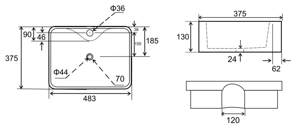 Umywalka ceramiczna nablatowa TORINO 49x38 cm biała z otworem na baterię | MIRAT