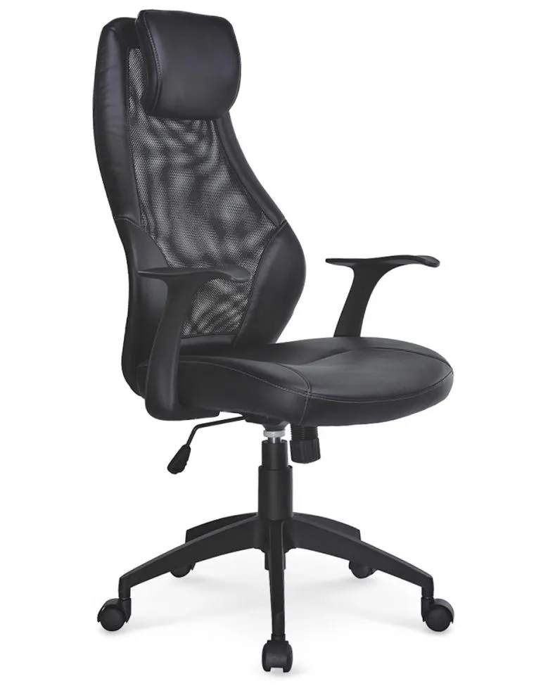 Fotel biurowy TORINO czarny ekoskórzany z zagłówkiem | MIRAT.
