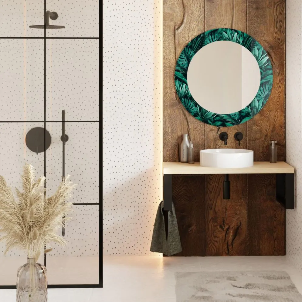 Lustro okrągłe MORENA TROPICAL 100cm ciemne zielone do salonu I sklep meblowy MIRAT.