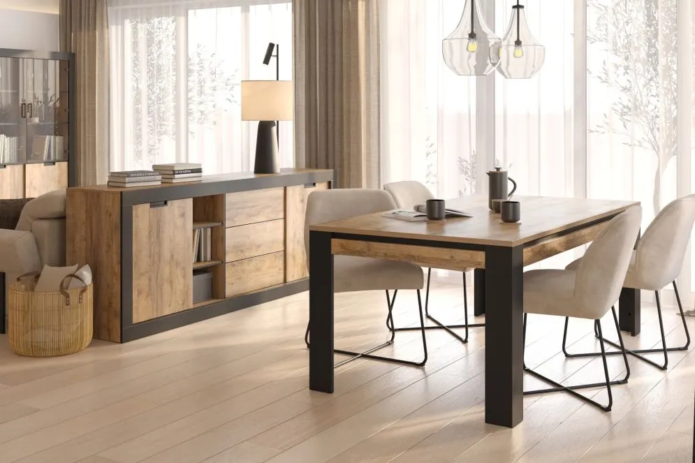 Stół prostokątny DADES 195x100 dąb samdal/czarny mat do salonu I sklep meblowy MIRAT. styl LOFT