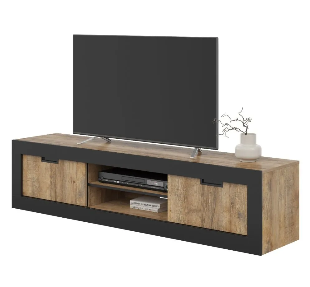 Szafka RTV DADES 2D 180cm dąb samdal/czarny mat stojąca I sklep meblowy MIRAT. styl LOFT