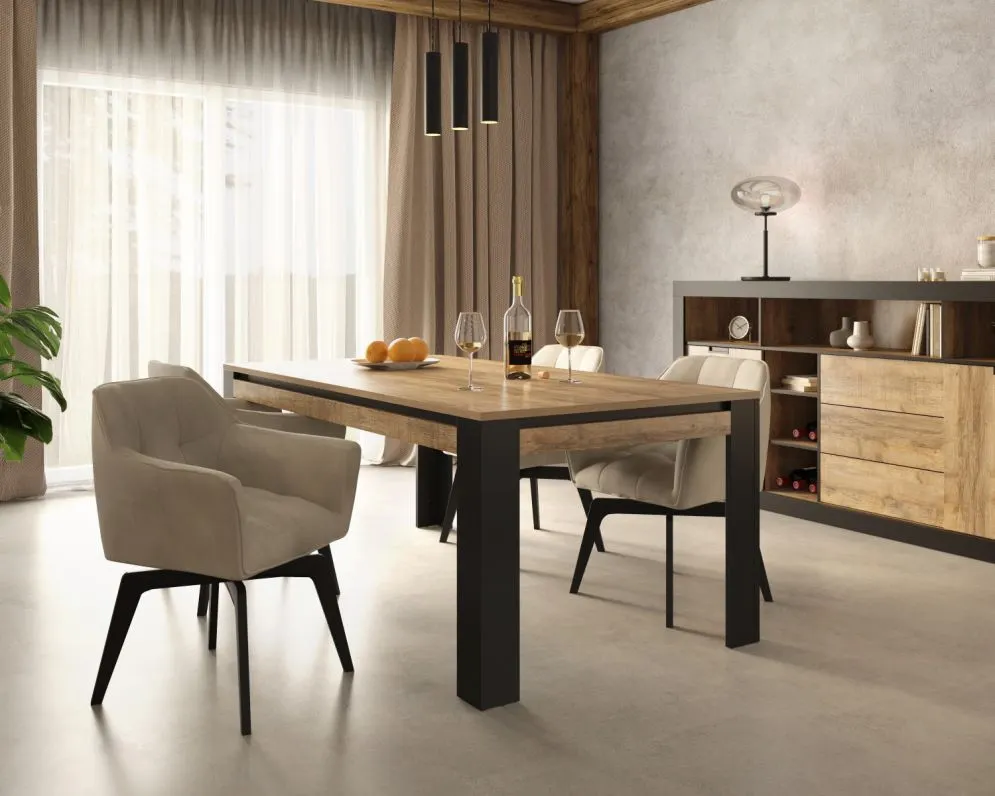 Stół prostokątny DADES 195x100 dąb samdal/czarny mat do salonu I sklep meblowy MIRAT. styl LOFT