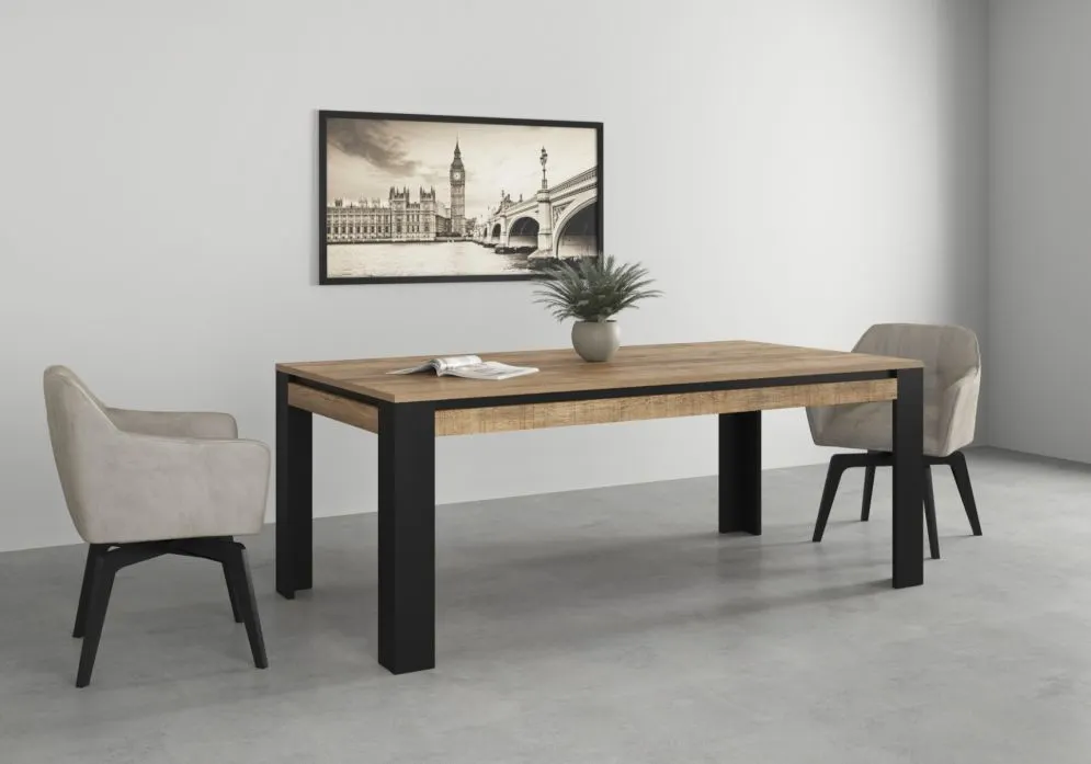 Stół prostokątny DADES 195x100 dąb samdal/czarny mat do salonu I sklep meblowy MIRAT. styl LOFT