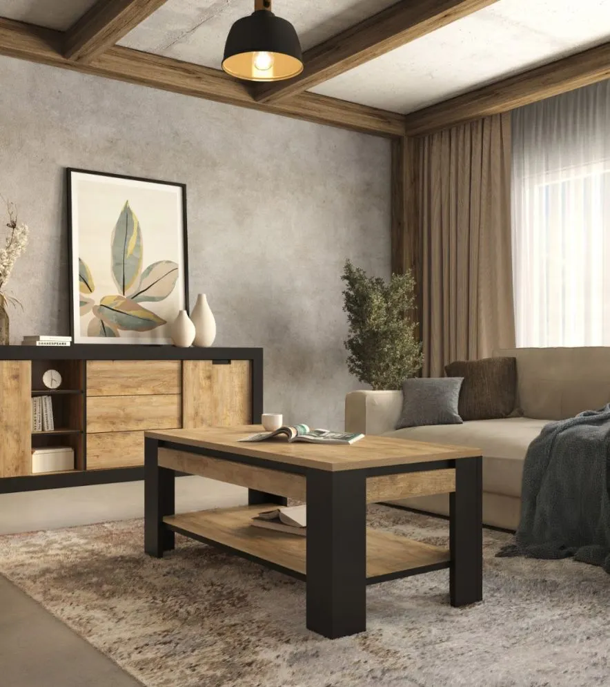Stolik kawowy DADES 120x60 dąb samdal/czarny mat prostokątny I sklep meblowy MIRAT. styl LOFT