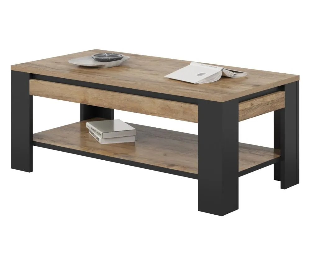 Stolik kawowy DADES 120x60 dąb samdal/czarny mat prostokątny I sklep meblowy MIRAT. styl LOFT