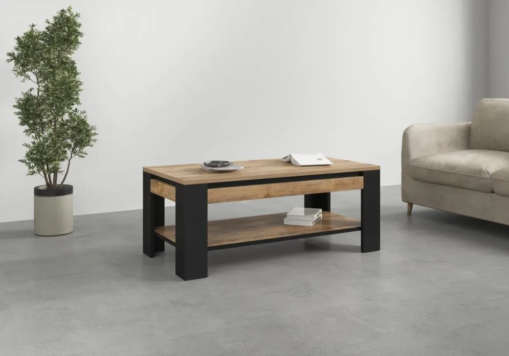 Stolik kawowy DADES 120x60 dąb samdal/czarny mat prostokątny I sklep meblowy MIRAT. styl LOFT