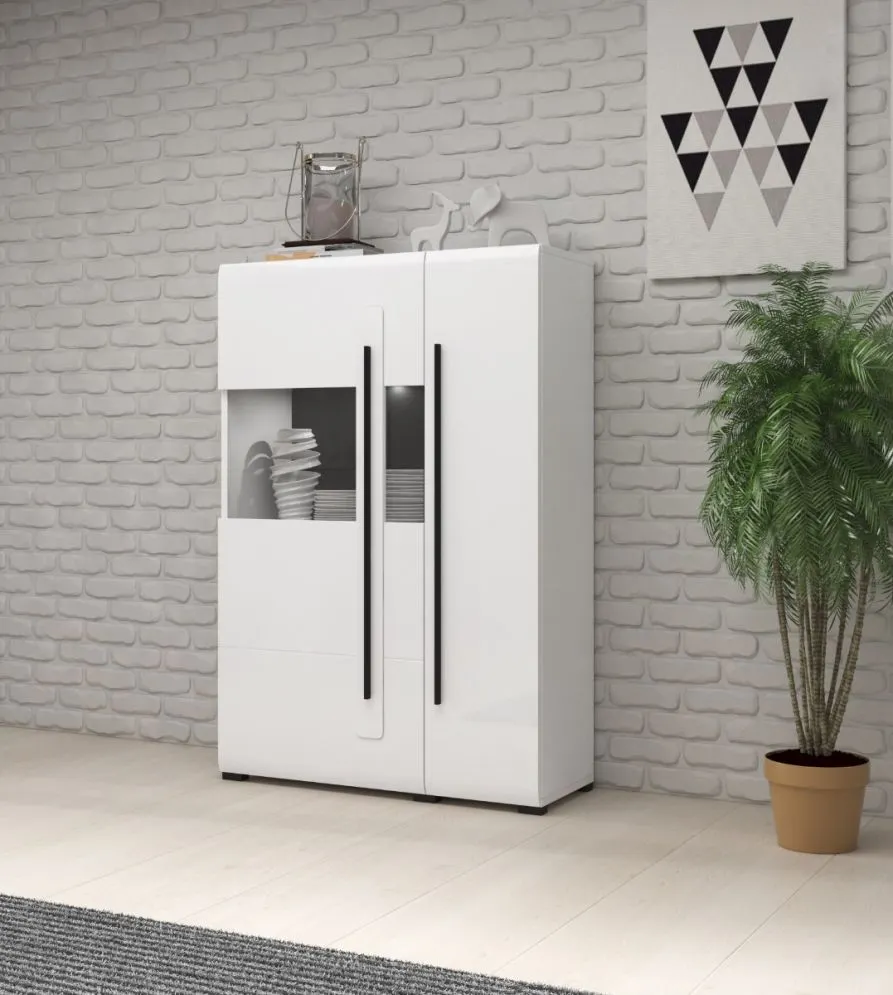 Komoda wysoka TULSA 2D 90 biała połysk I sklep meblowy MIRAT. styl GLAMOUR kolekcja TULSA