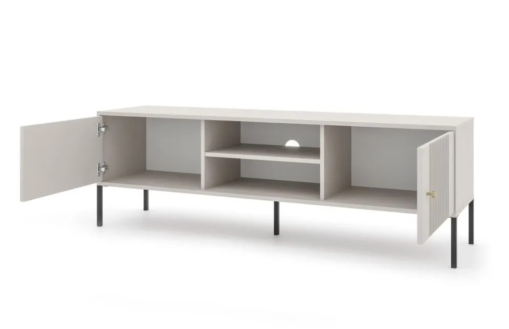 Szafka RTV ISEO 154 kaszmir mat/czarna na metalowych nogach I sklep meblowy MIRAT. styl GLAMOUR, LOFT, RYFLOWANY kolekcja ISEO