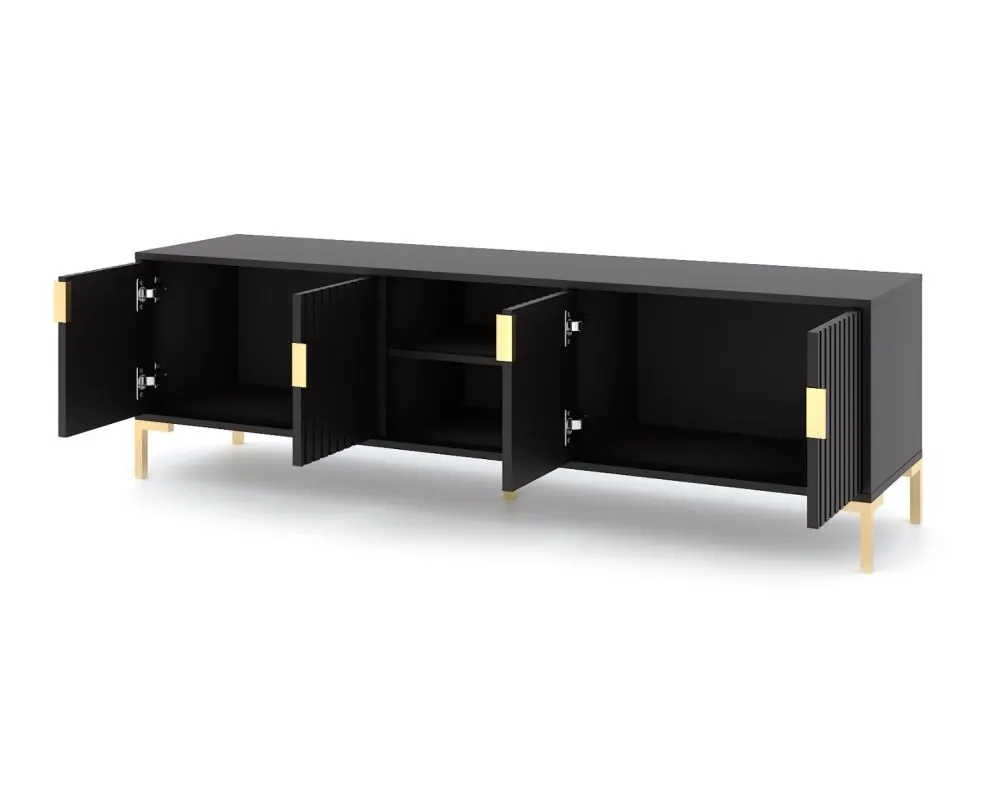 Szafka RTV FLINN 4D 165 czarna mat glamour I sklep meblowy MIRAT. styl GLAMOUR, LOFT