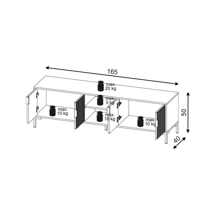 Szafka RTV FLINN 4D 165 czarna mat glamour I sklep meblowy MIRAT. styl GLAMOUR, LOFT