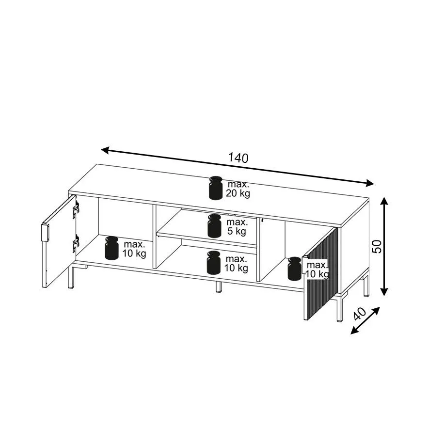 Szafka RTV FLINN 2D 140 czarna mat na złotych nóżkach I sklep meblowy MIRAT. styl GLAMOUR, LOFT