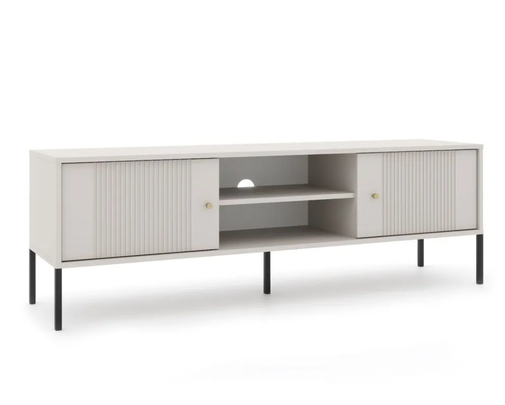 Szafka RTV ISEO 154 kaszmir mat/czarna na metalowych nogach I sklep meblowy MIRAT. styl GLAMOUR, LOFT, RYFLOWANY kolekcja ISEO