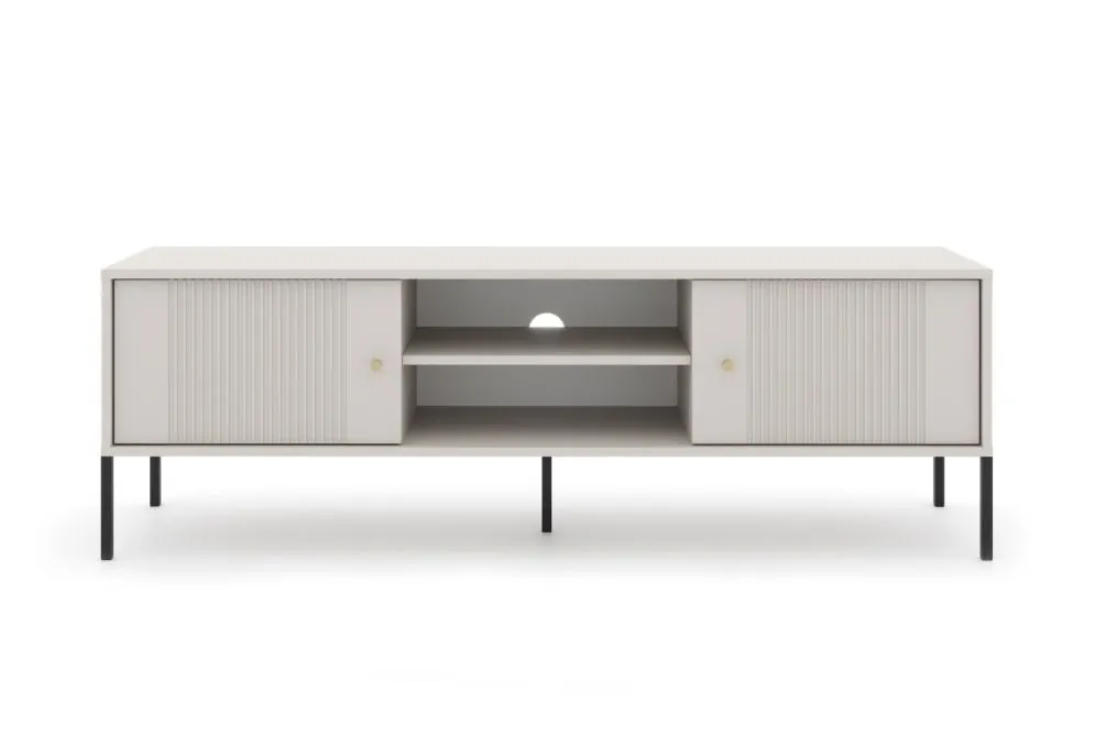 Szafka RTV ISEO 154 kaszmir mat/czarna na metalowych nogach I sklep meblowy MIRAT. styl GLAMOUR, LOFT, RYFLOWANY kolekcja ISEO