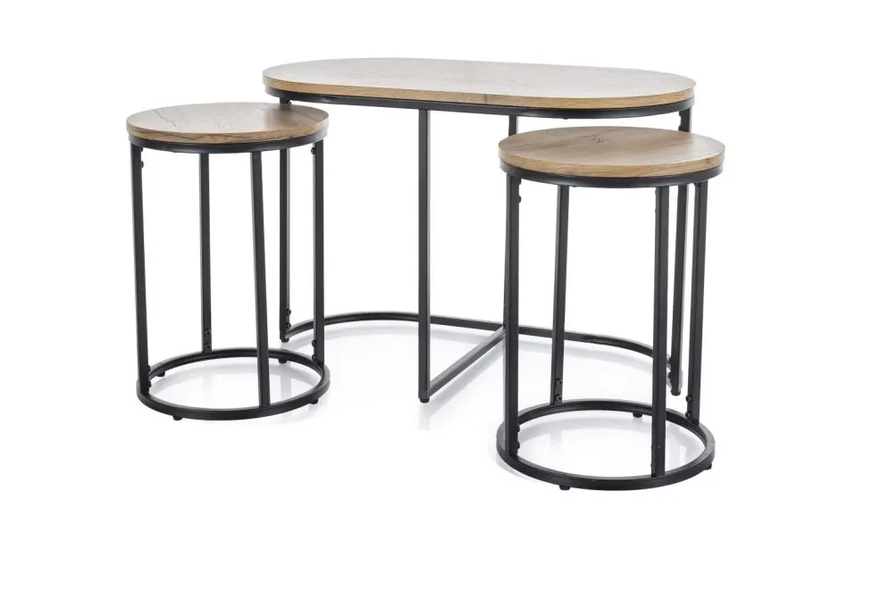 Zestaw 3 ław TWIX dąb artisan/czarny mat na metalowej podstawie I sklep meblowy MIRAT. styl LOFT