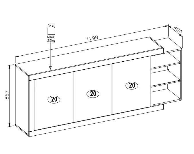 Komoda SINTRA 3D 180cm dąb samdal/biały połysk do sypialni I sklep meblowy MIRAT. styl SKANDYNAWSKI kolekcja SINTRA